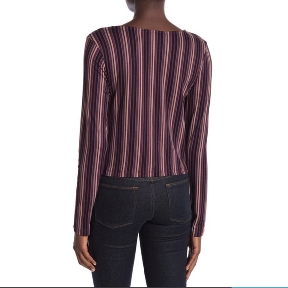 Hiatus Knot Front Top Womens XL Striped LS Cropped Pullover Stretch Office Boho - Picture 16 of 16